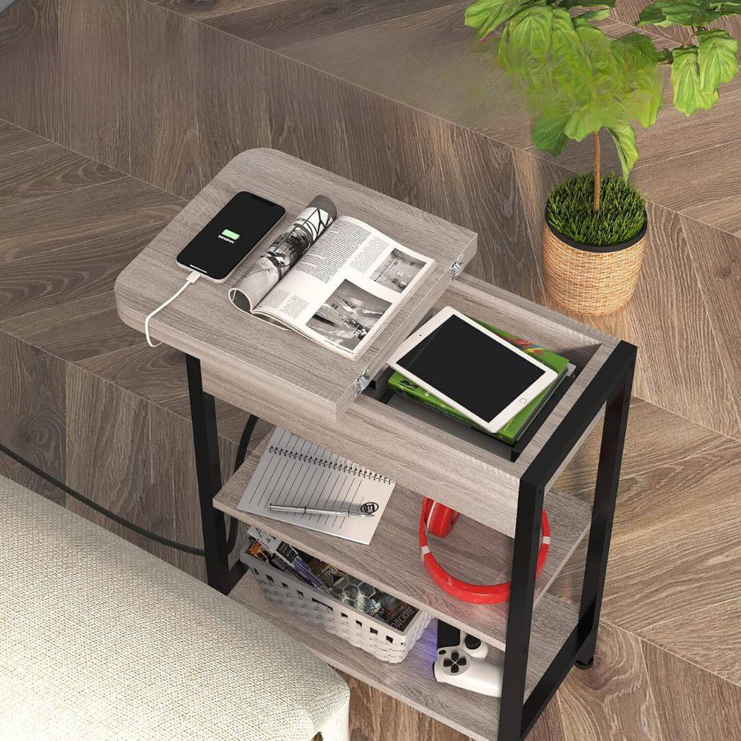 Versatile Charging Nightstand with Flip - Top Storage - Tamimi Home