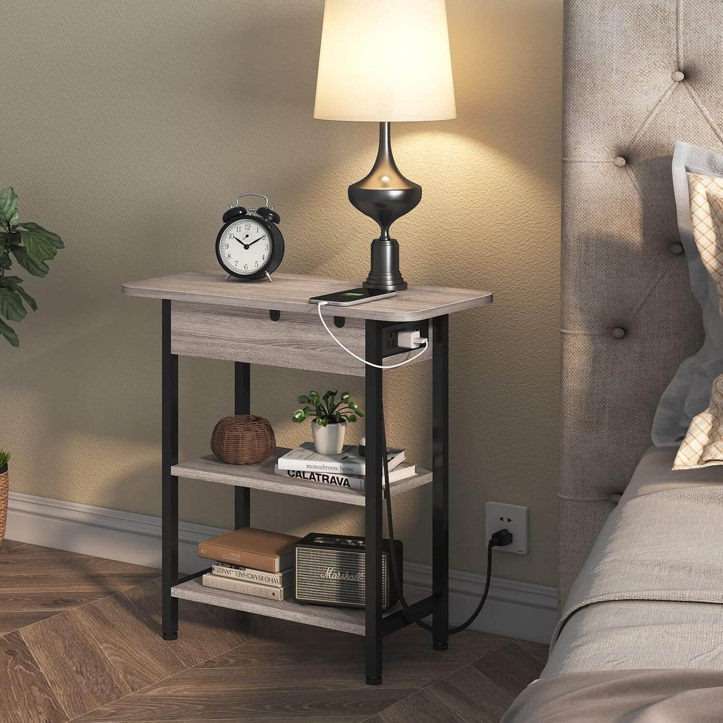 Versatile Charging Nightstand with Flip - Top Storage - Tamimi Home