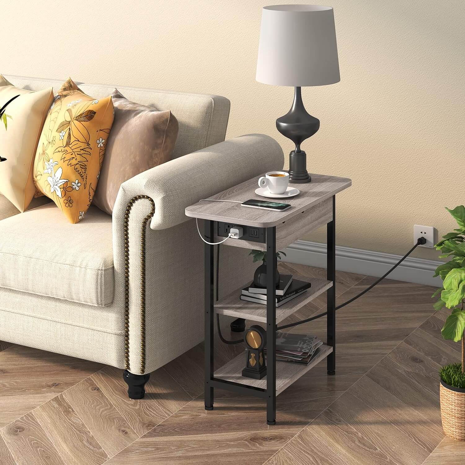 Versatile Charging Nightstand with Flip - Top Storage - Tamimi Home