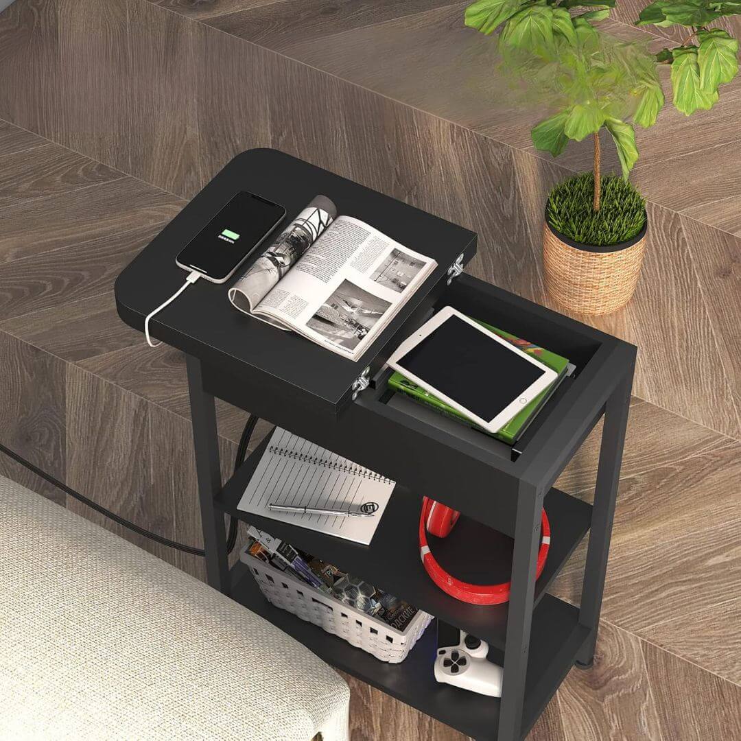 Versatile Charging Nightstand with Flip - Top Storage - Tamimi Home