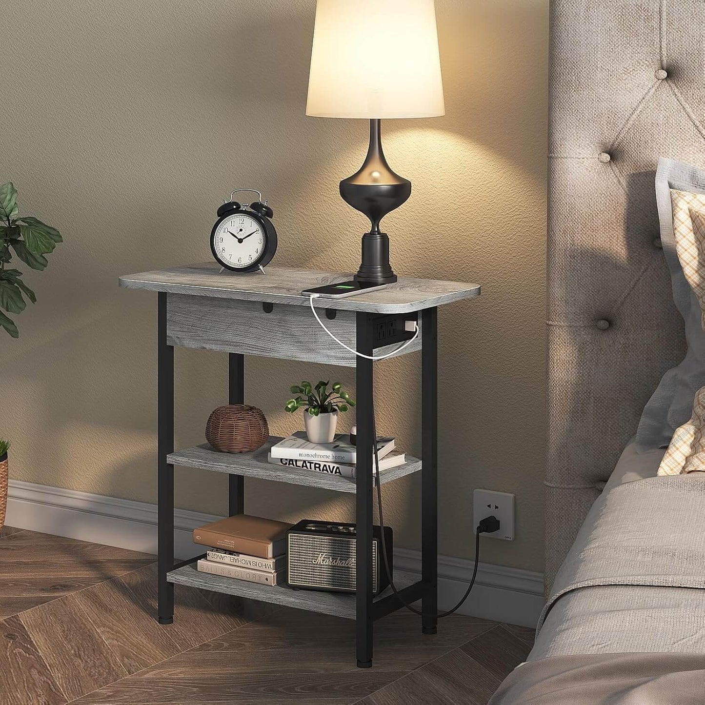 Versatile Charging Nightstand with Flip - Top Storage - Tamimi Home