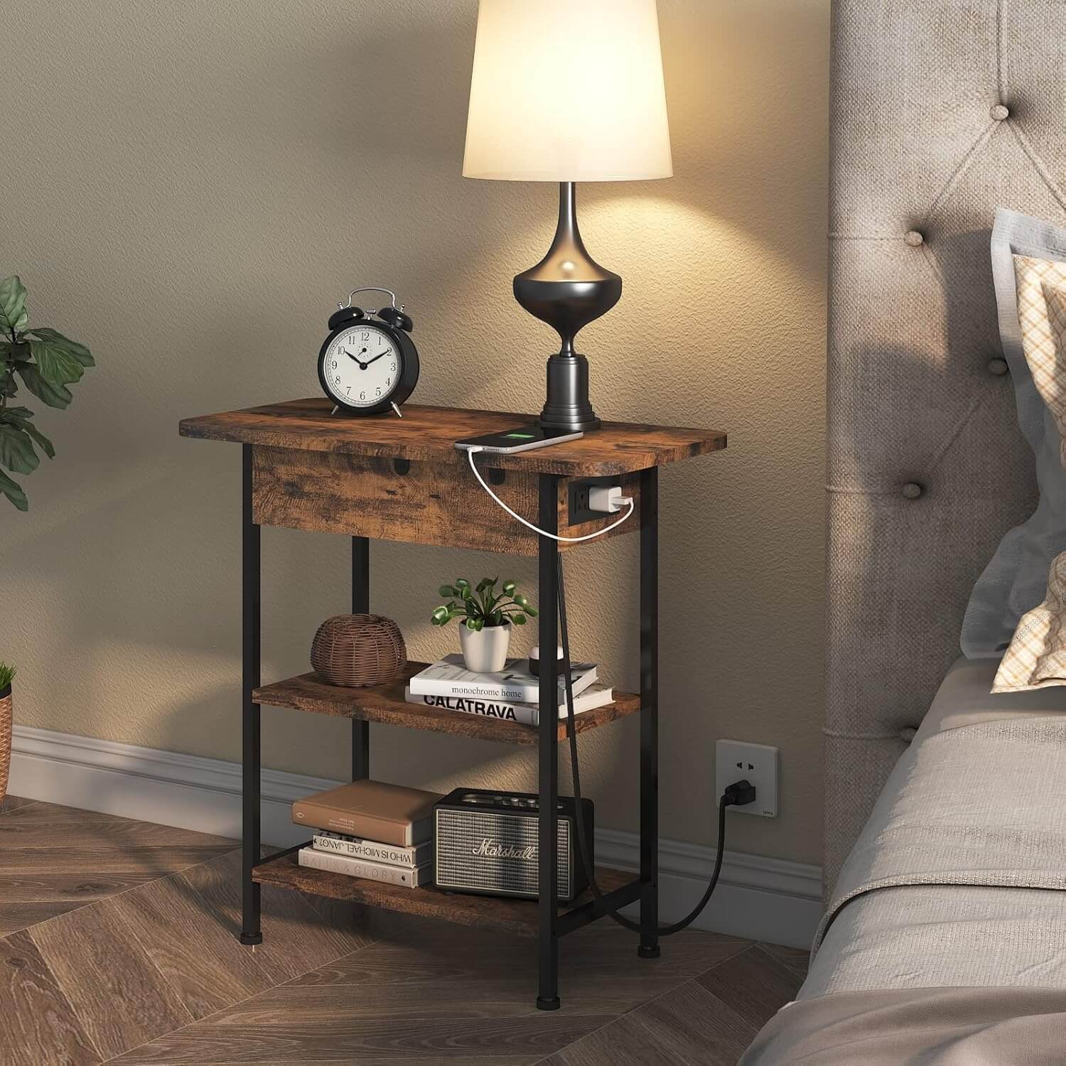 Versatile Charging Nightstand with Flip - Top Storage - Tamimi Home