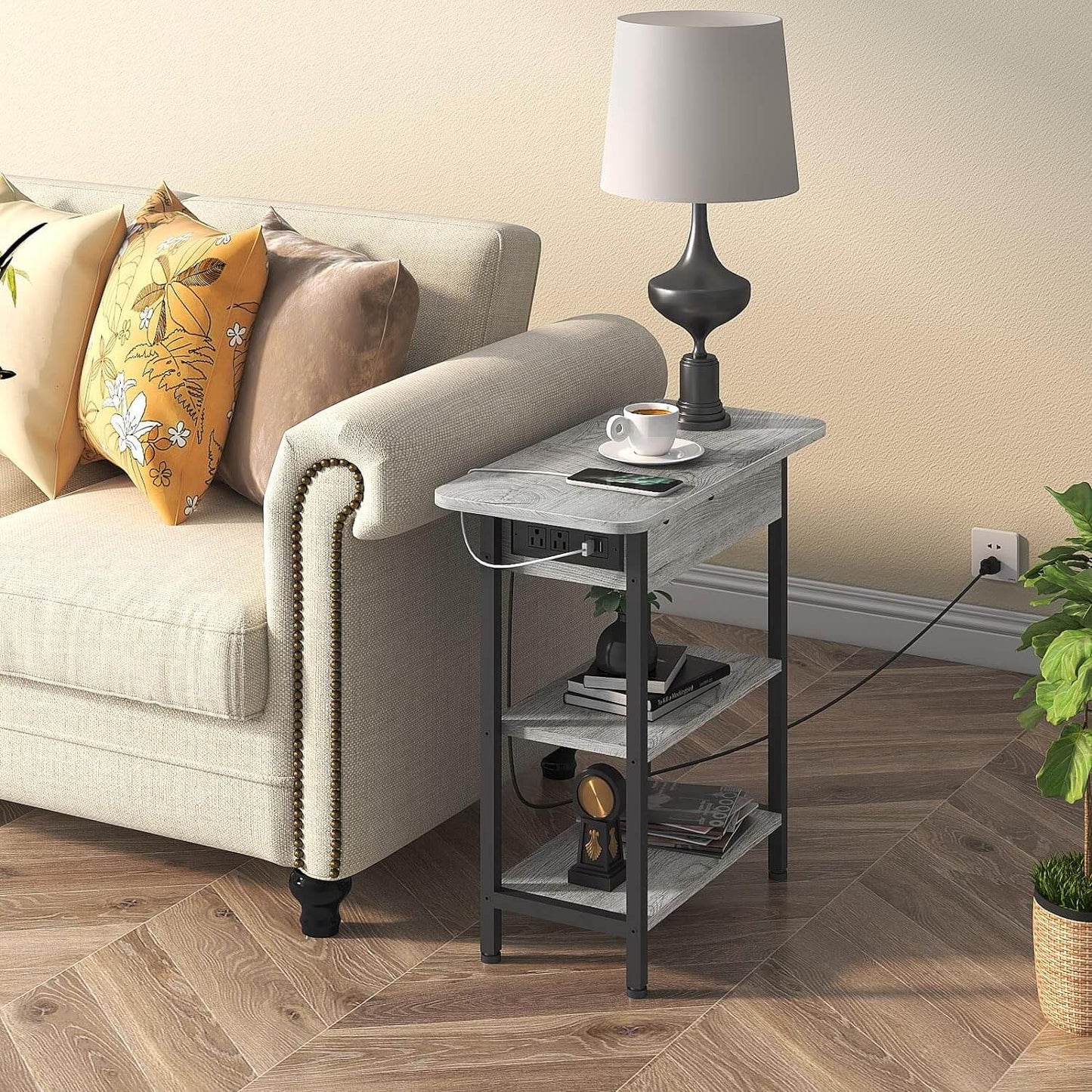 Versatile Charging Nightstand with Flip - Top Storage - Tamimi Home