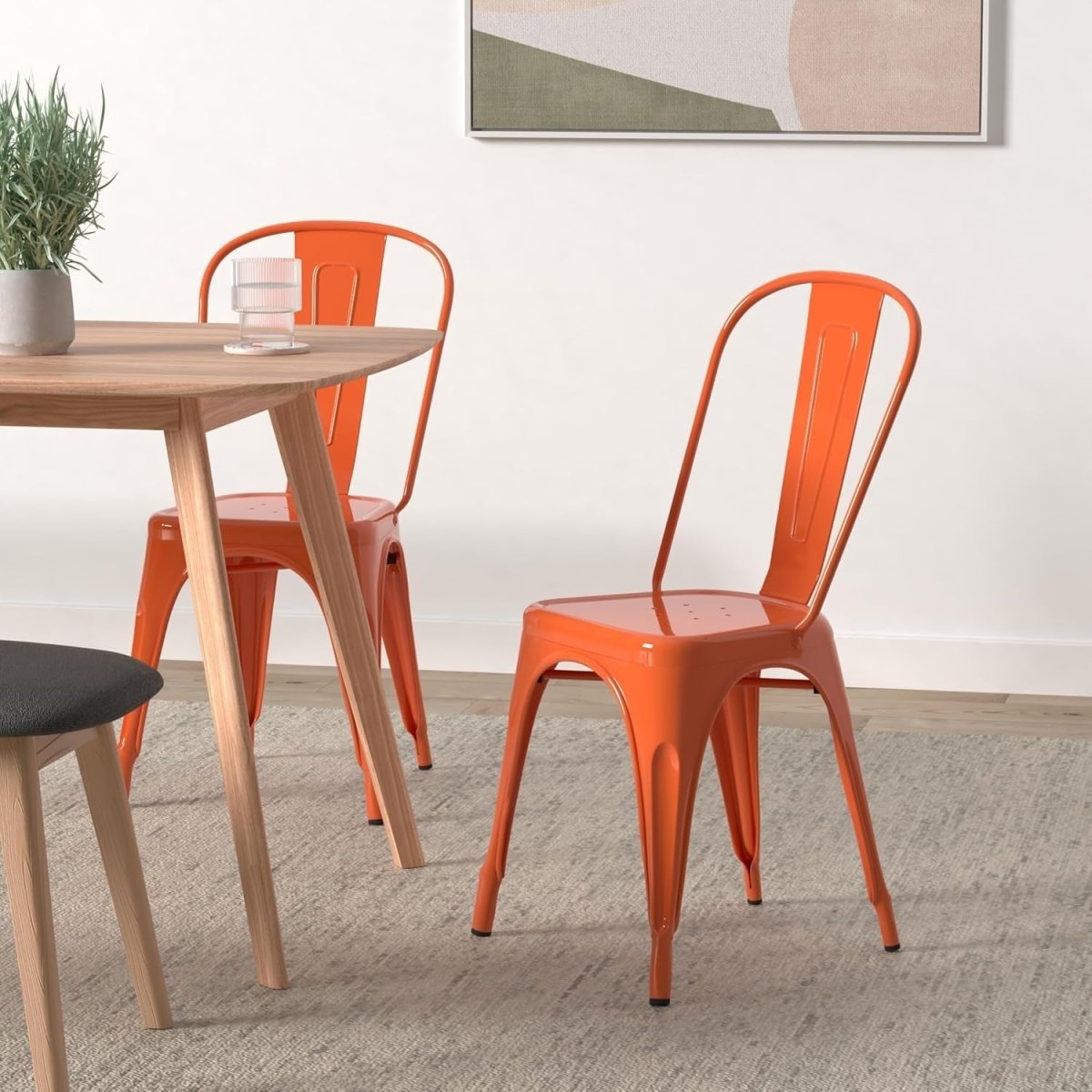 Vibrant Rust Dining Chairs with Stackable Design