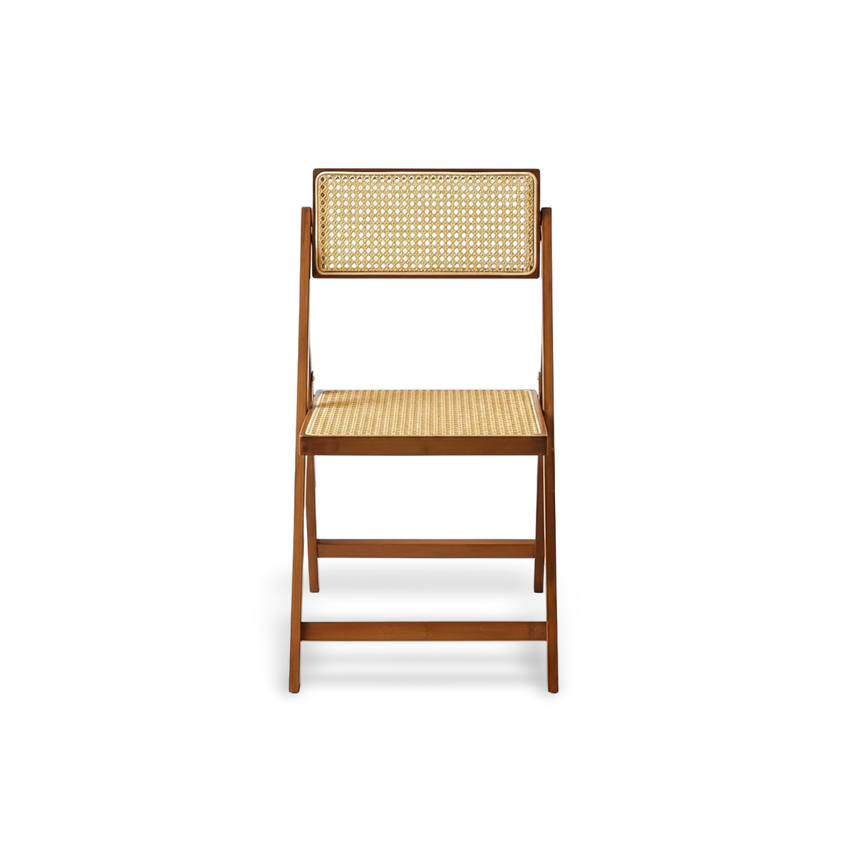 Walnut Finish Rattan Folding Dining Chair Bamboo Frame