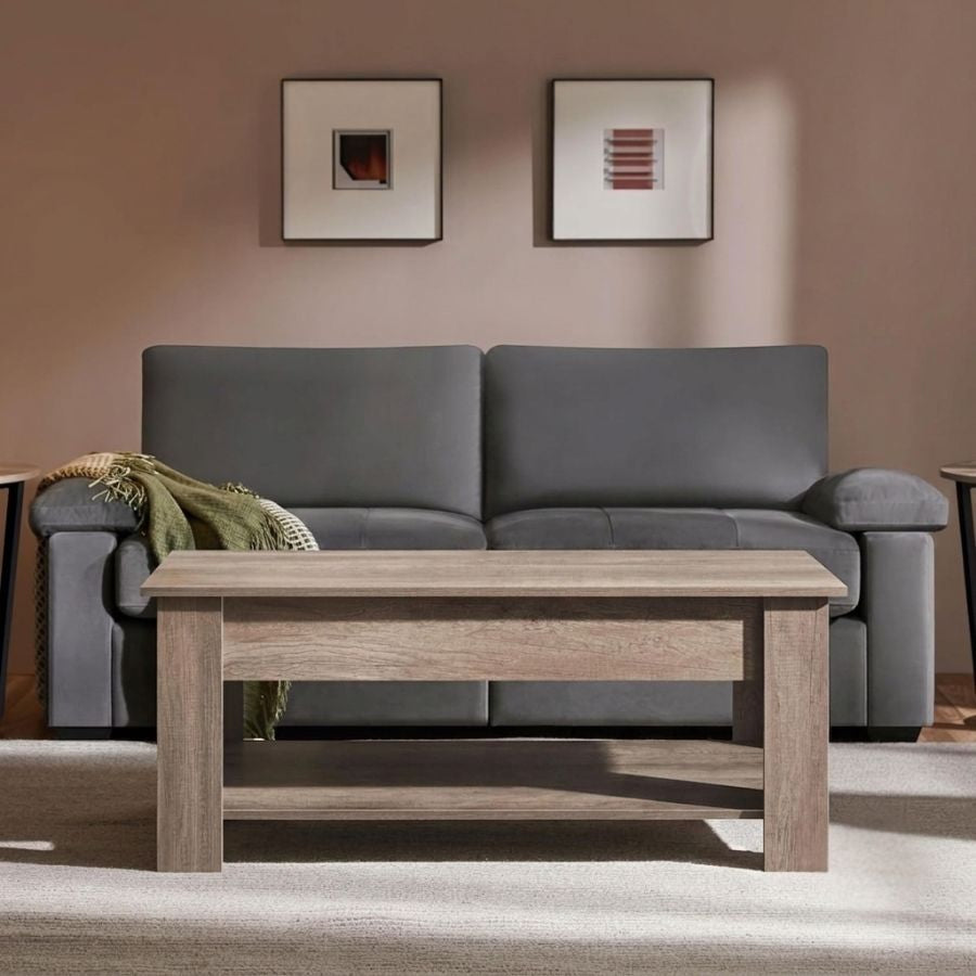 Top-down perspective of the coffee table set, showcasing the premium wood grain texture and high-quality finish on a #f3f3f3 backdrop.

