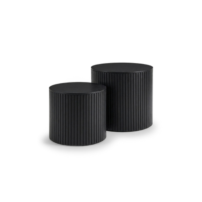 Black fluted round nesting tables set of 2, rotated view (plain studio)