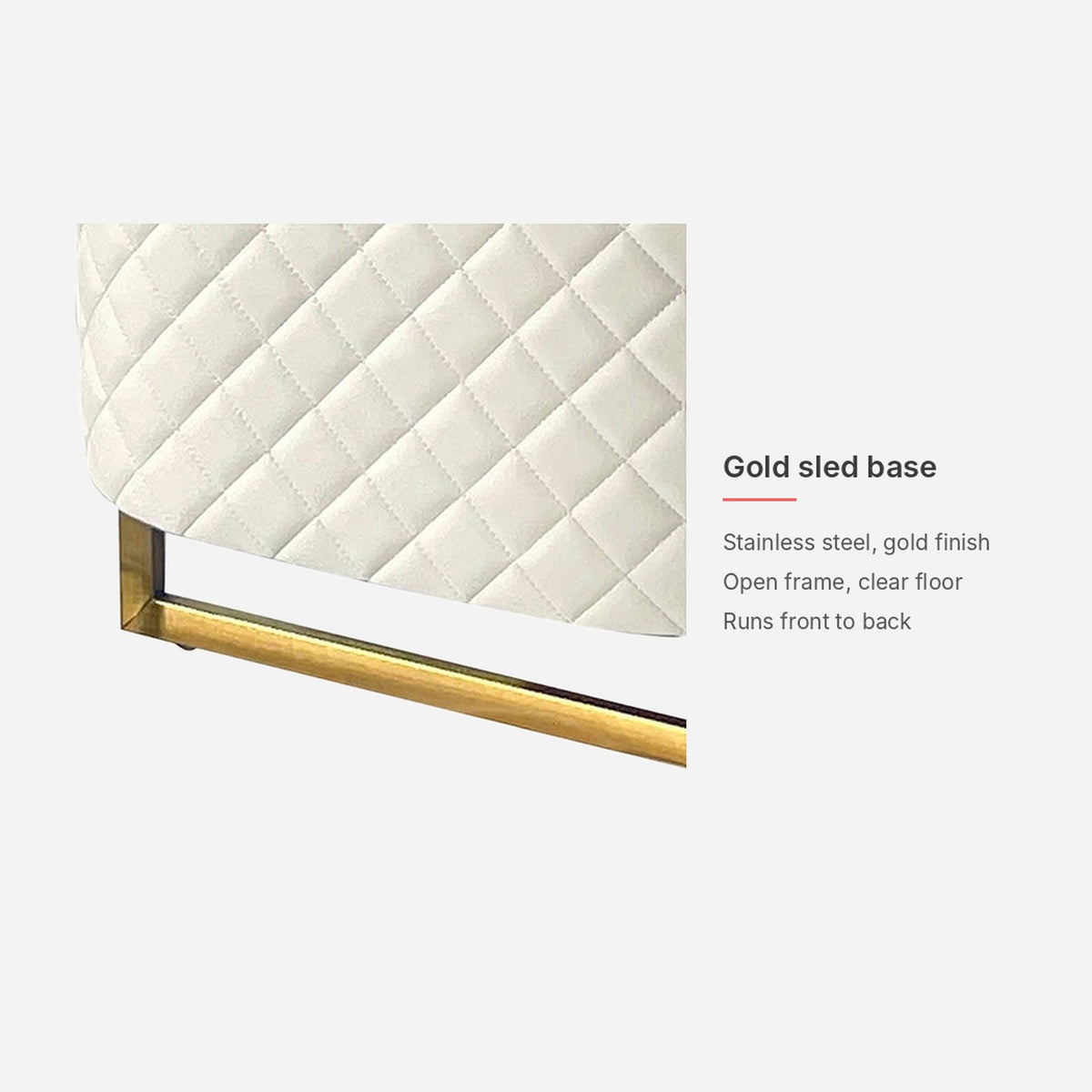 Spec card: stainless steel sled base in a gold finish