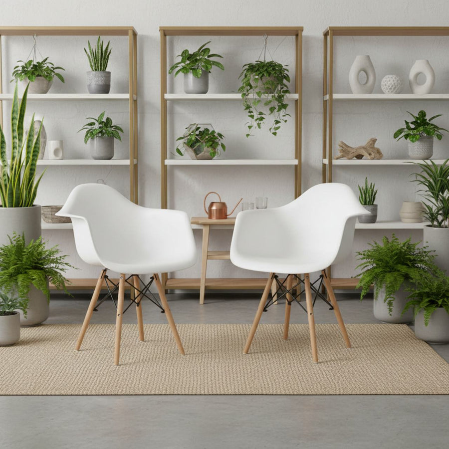 Molded Wood-Leg Dining Arm Chair, Set of 2 White Shell