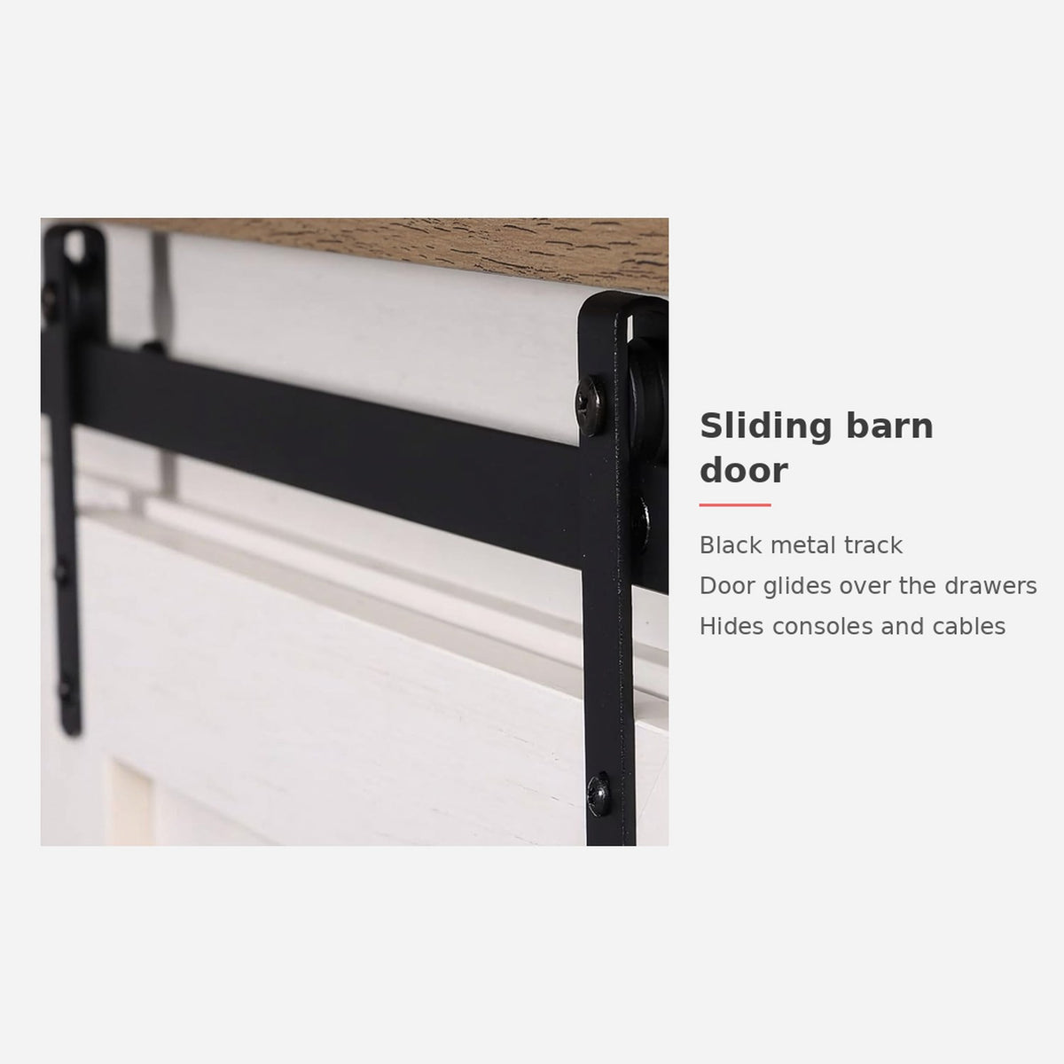 Spec card: sliding barn door on a matte black track