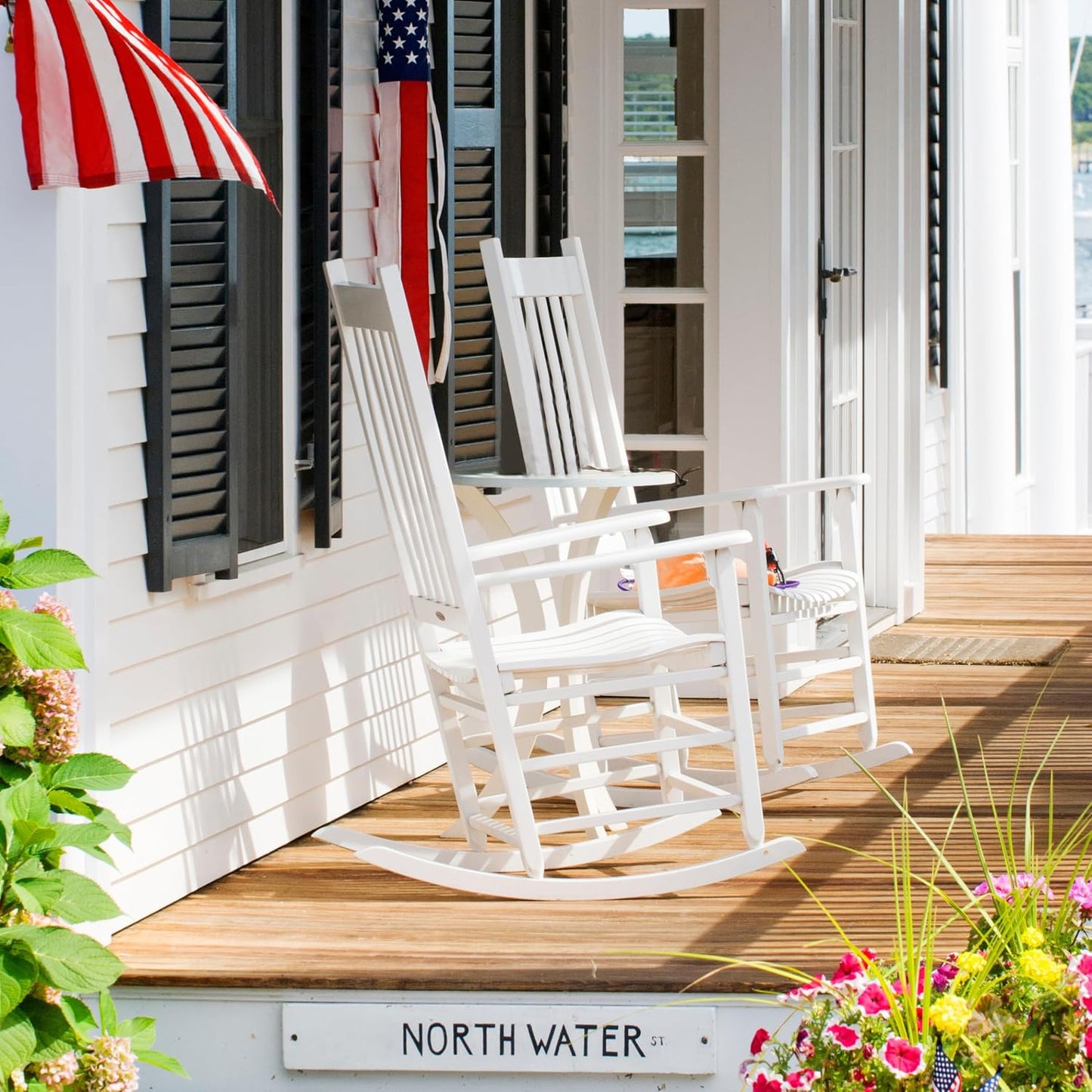 White Patio Chairs Classic Wood Rocker With Comfort Seat