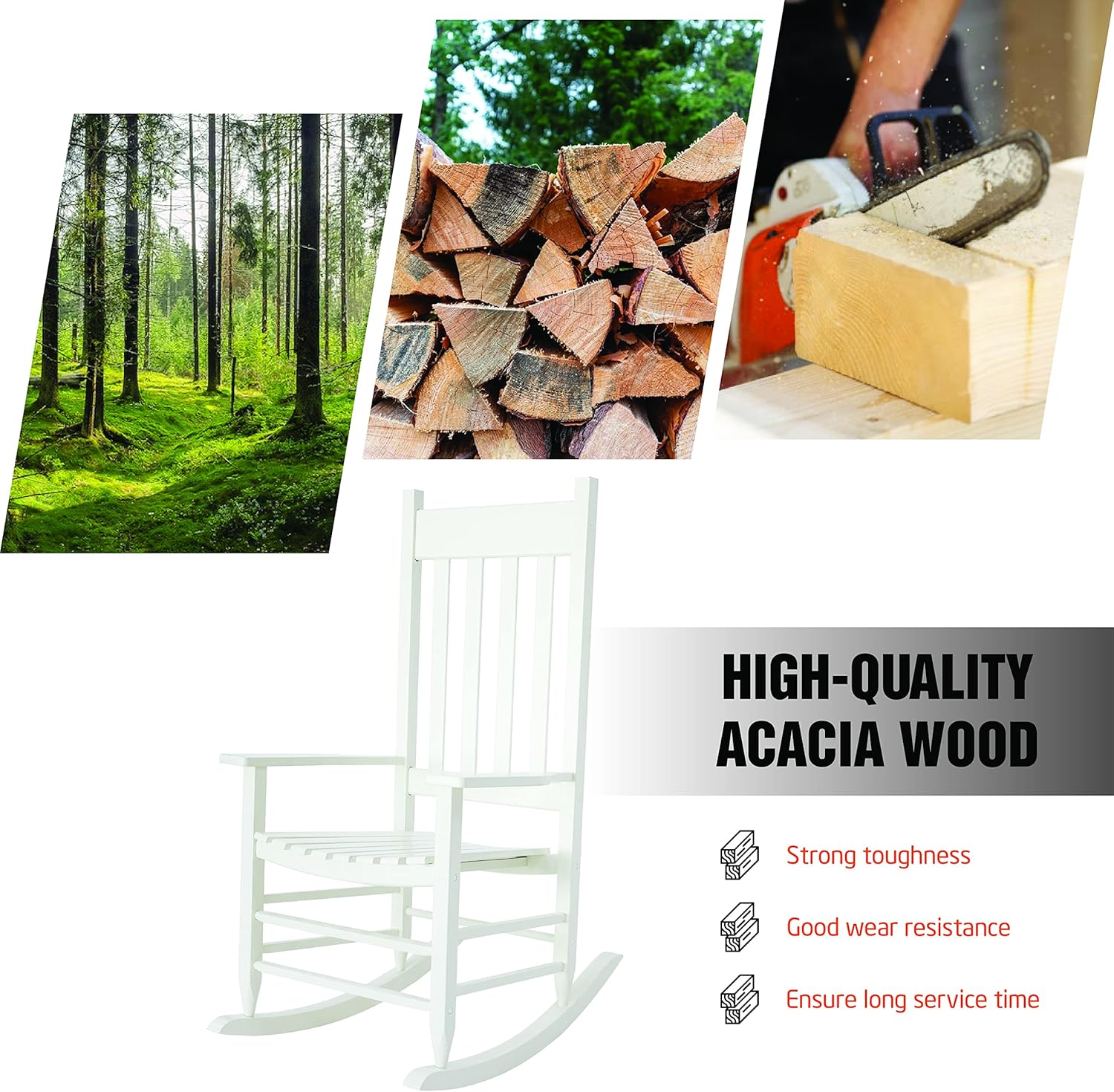 Classic  Chairs Wood Rocker Acacia Wood