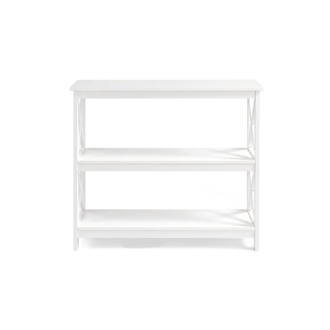 narrow console table with three open shelves