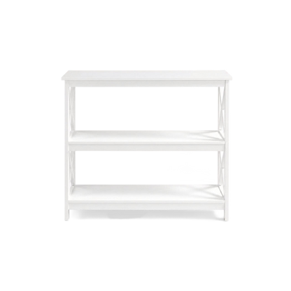 narrow console table with three open shelves