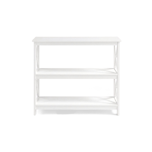 narrow console table with three open shelves