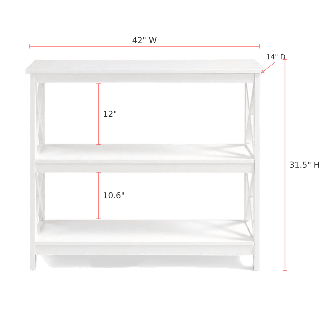 Console table measurements card, 42 by 14 by 31.5 inches with shelf clearances (dimensions)