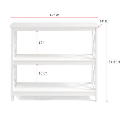 Console table measurements card, 42 by 14 by 31.5 inches with shelf clearances (dimensions)