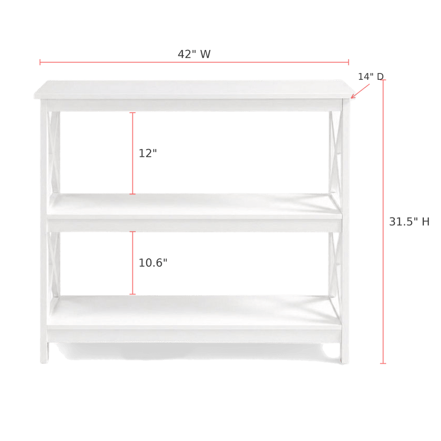 White Three Tier Console Table With Storage Shelves