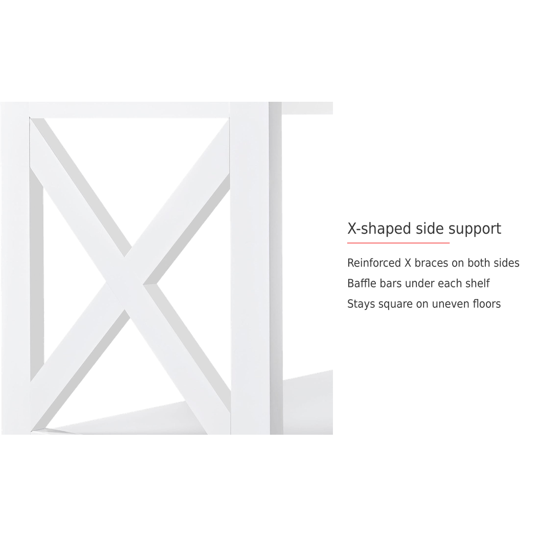 Spec card on the X-shaped side supports and baffle bars (feature callout)