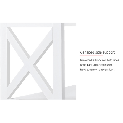 Spec card on the X-shaped side supports and baffle bars (feature callout)