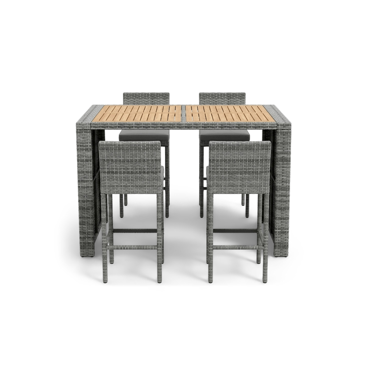 Outdoor bar set with 4 stools on a #f3f3f3 studio background