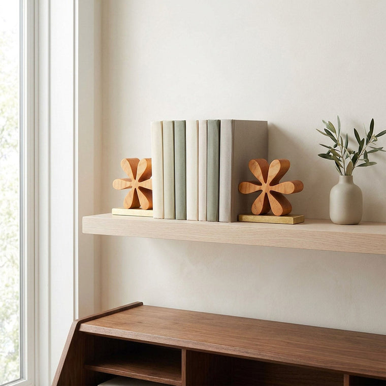Wooden Bookends Set of 2, Reclaimed Starburst Sculpture