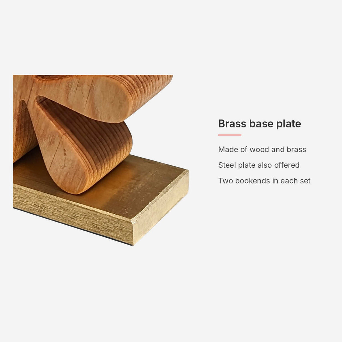 Brass base plate detail of the starburst bookends