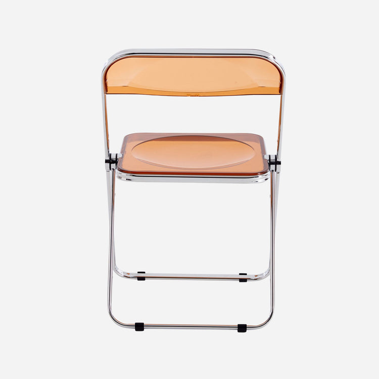 yellow folding chair with transparent backrest on a white background